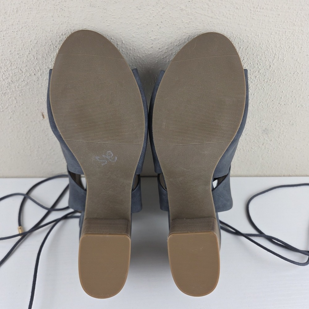Kenneth Cole Reaction Best Hit Peep Toe Block Heel Calf Lace Sandals Blue Wmns 7 - Picture 12 of 13